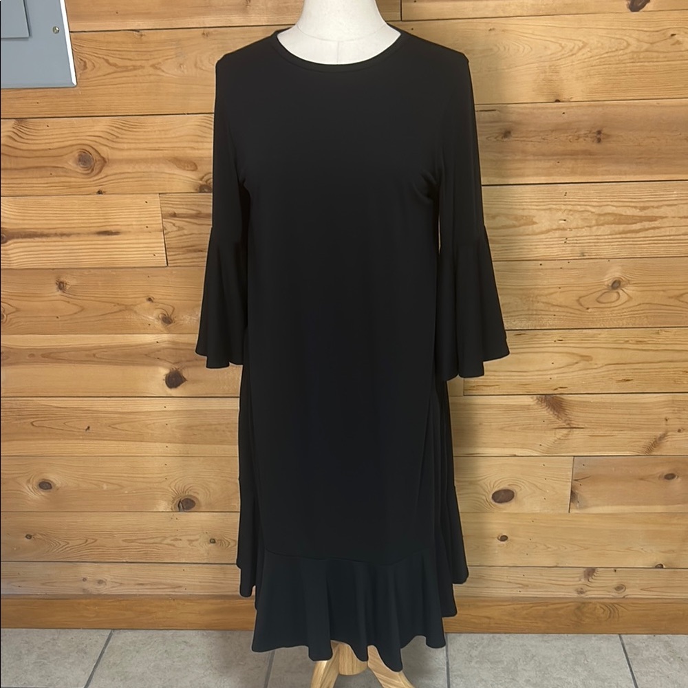 NEW LuLaRoe elegant black noir Maurine ruffled midi high low dress Large